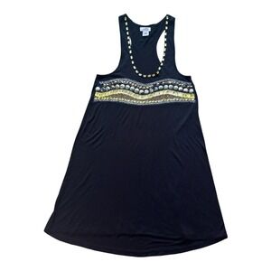 Lotta Stensson Black Embellished Racerback Tank Dress Gold Beaded Studded Small